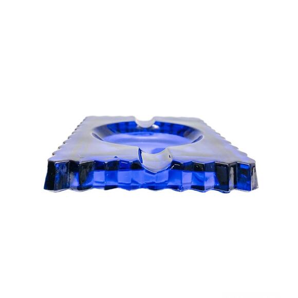 Vintage MCM Cobalt Blue Square Ashtray 2 Slots - Picture 2 of 5